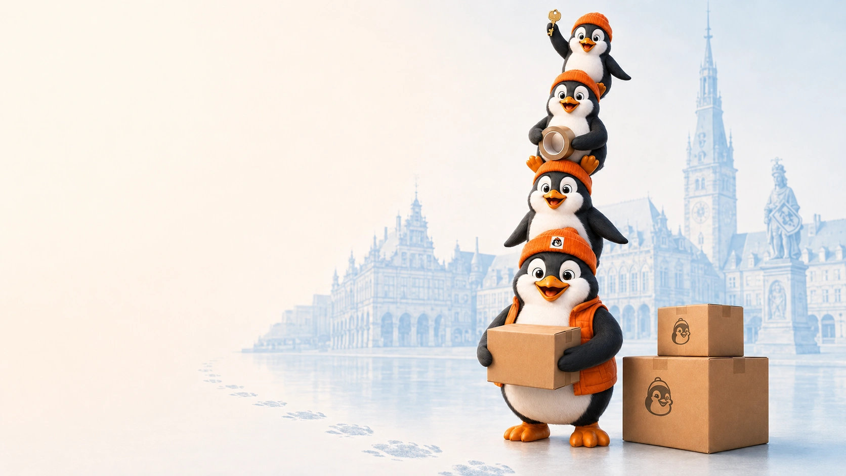 Der Umzugspinguin beim professionellen Umzug in Bremen